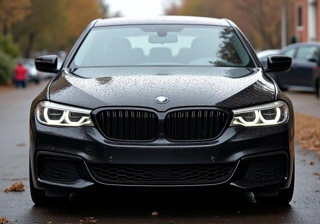 Dull and dirty black sedan before detailing.